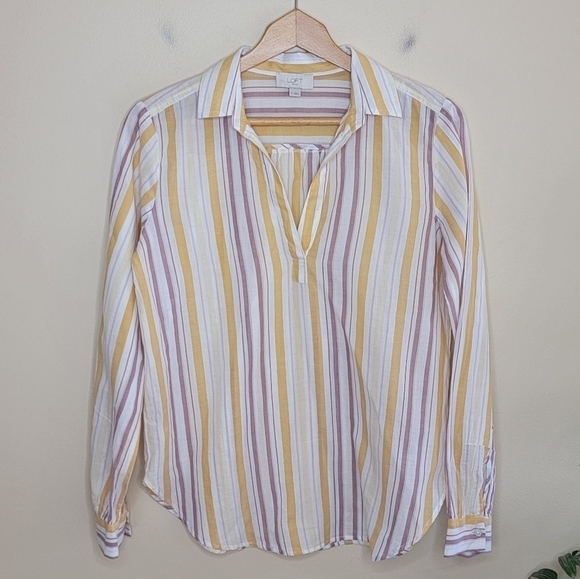 Loft Outlet | Striped V-neck Lightweight Popover Top Size XS - Picture 1 of 4